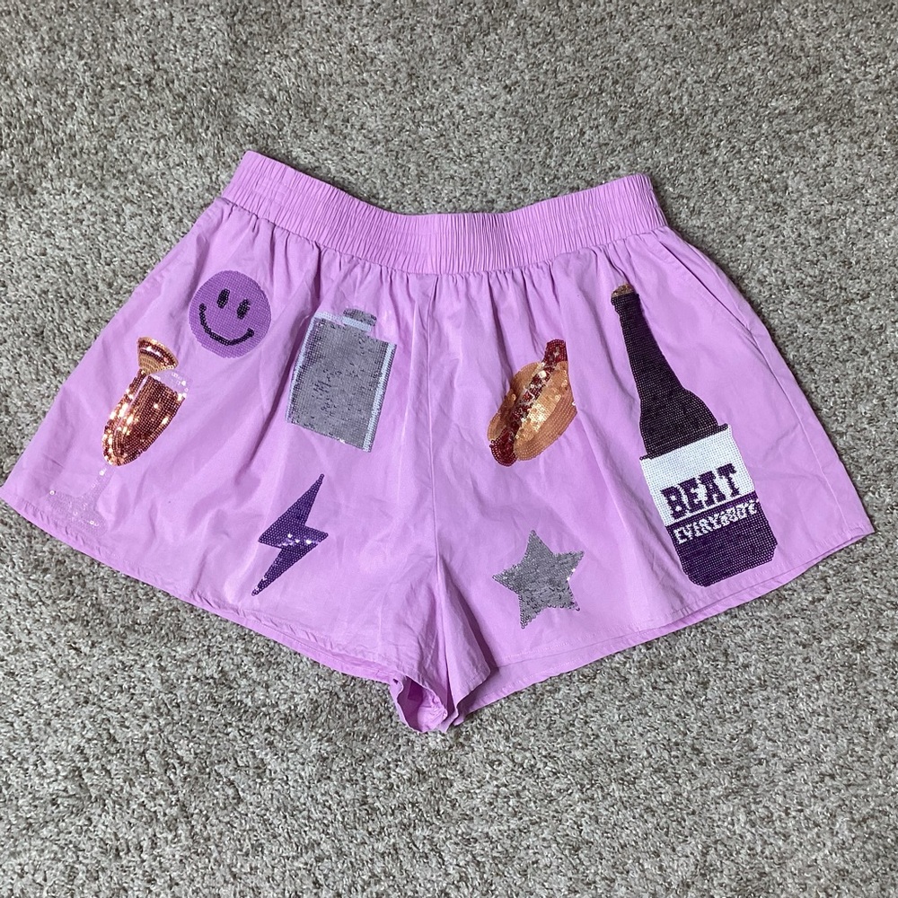 Queen of Sparkles Icon Shorts Sequined Pockets Dazzle Med